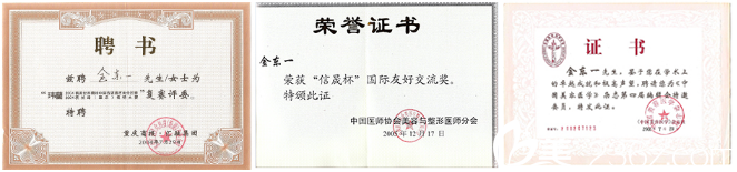 金东一所获荣誉证明