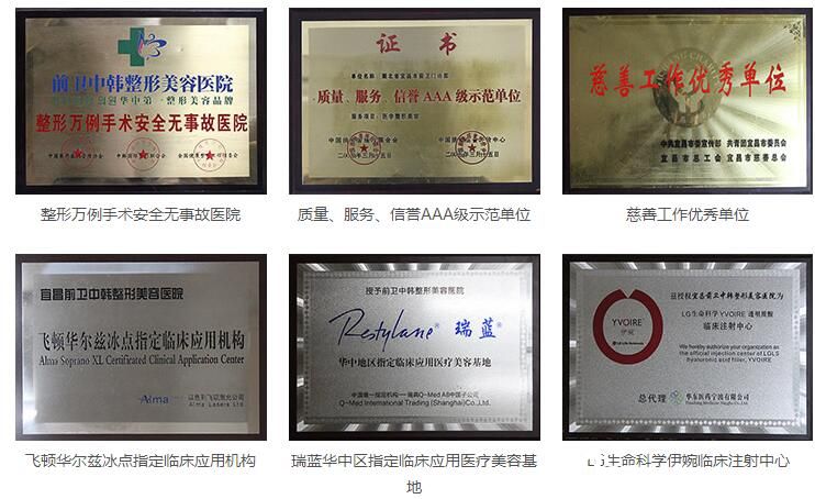宜昌前卫整形获得的部分荣誉
