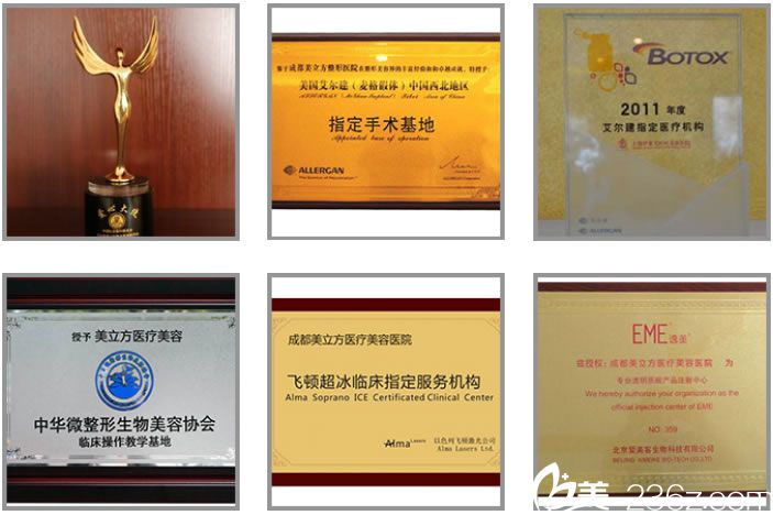 杭州美立方整形荣誉证书