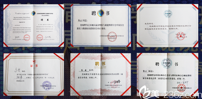 朱云医生所获荣誉证书
