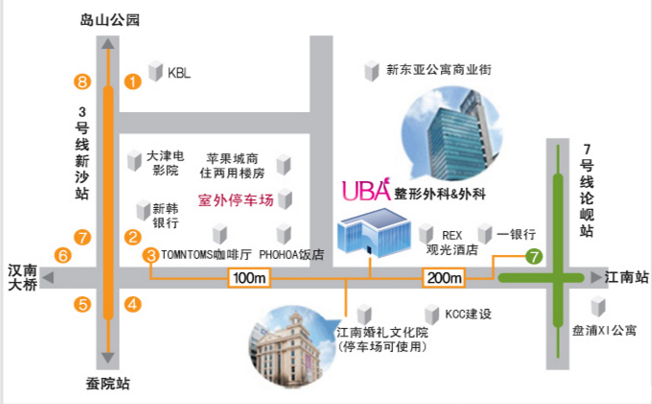 韩国UBA整容外科地理位置