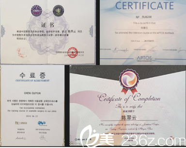 北京联合丽格陈翠云医生部分证书