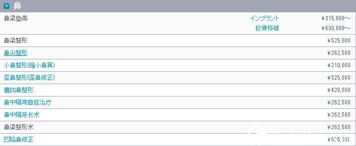 鼻部整形价位表 鼻部整形价位表