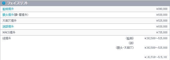 面部提升价位表 面部提升价位表
