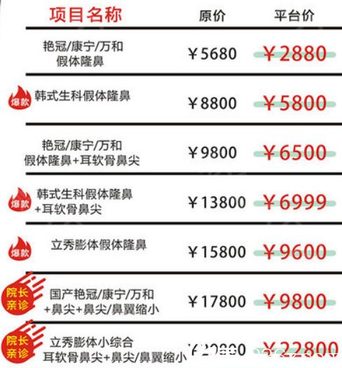 义乌张小红鼻整形价格表 义乌张小红鼻整形价格表