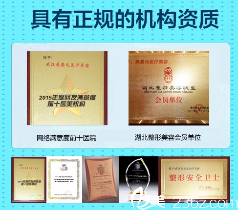 武汉美基元整形医院获得部分荣誉 武汉美基元整形医院获得部分荣誉