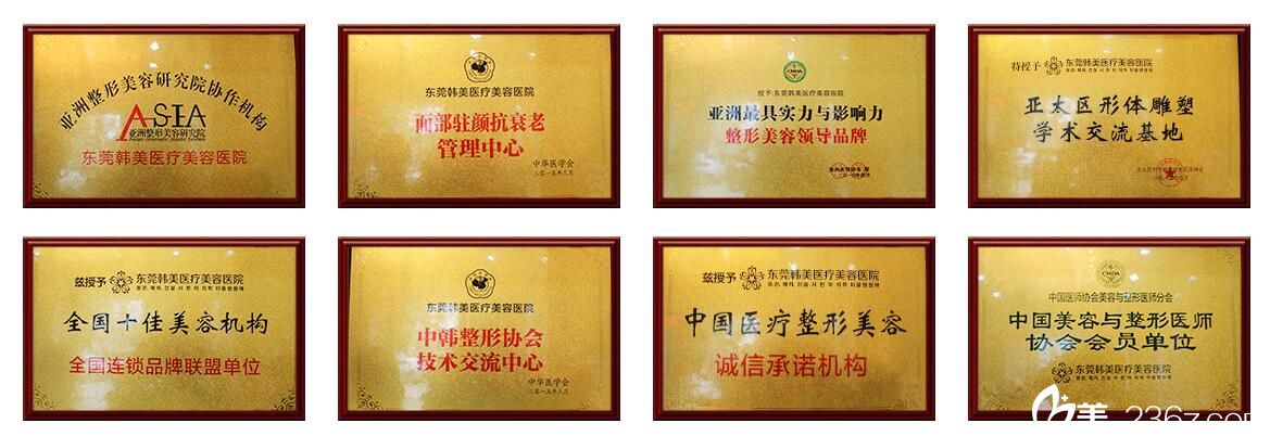 东莞韩美整形医院获得荣誉资质 东莞韩美整形医院获得荣誉资质