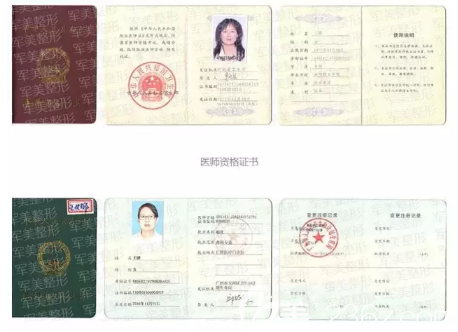 广州军美王娜医生资质证书