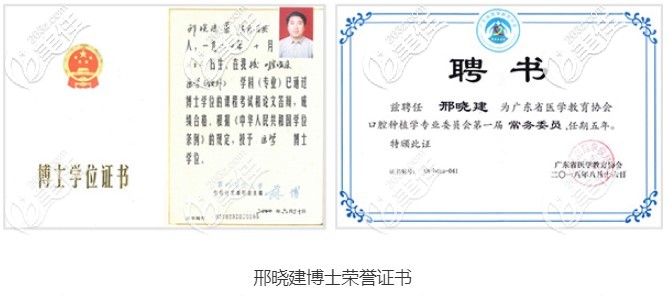 邢晓建医生的学历证书及聘书