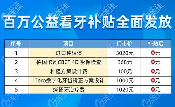 亮贝美口腔的各项目补贴价格