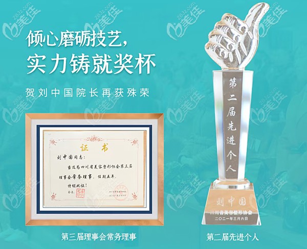 刘中国获得荣誉证书及奖杯
