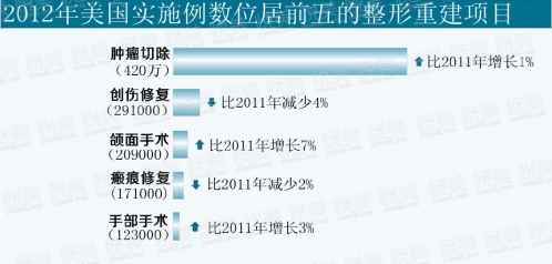 美国2012年实施例数位居前五的重建整形